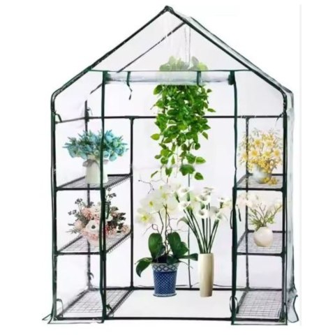 Mini Szklarnia Balkonowa Ogrodowa 4 Półki Metalowe Folia PVC 195 x 143 x 73cm