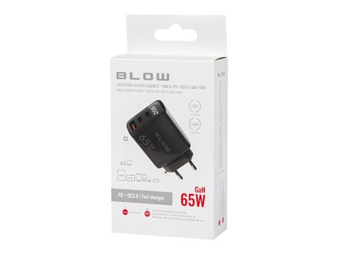 76-030# Ładowarka sieciowa lcd gniazdo usb + usb-cx2 pd 65w gan czarna