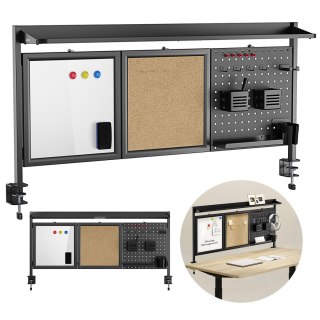 Przegroda biurkowa / organizer Ergo Office, max. obciążenie 10kg, biała i korkowa tablica, szerokość 1250mm, czarna,ER-300 B