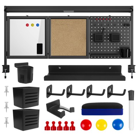 Przegroda biurkowa / organizer Ergo Office, max. obciążenie 10kg, biała i korkowa tablica, szerokość 1250mm, czarna,ER-300 B