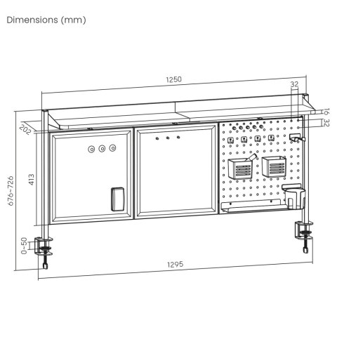 Przegroda biurkowa / organizer Ergo Office, max. obciążenie 10kg, biała i korkowa tablica, szerokość 1250mm, czarna,ER-300 B