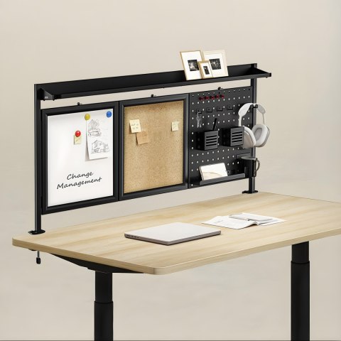 Przegroda biurkowa / organizer Ergo Office, max. obciążenie 10kg, biała i korkowa tablica, szerokość 1250mm, czarna,ER-300 B