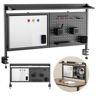 Przegroda biurkowa / organizer Ergo Office, max. obciążenie 10kg, biała tablica, szerokość 1116mm, czarna, ER-301 B