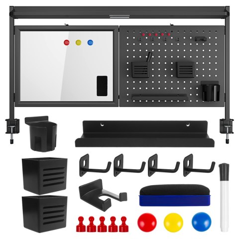 Przegroda biurkowa / organizer Ergo Office, max. obciążenie 10kg, biała tablica, szerokość 1116mm, czarna, ER-301 B