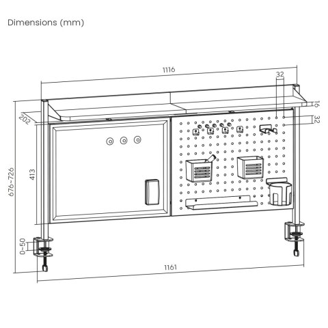 Przegroda biurkowa / organizer Ergo Office, max. obciążenie 10kg, biała tablica, szerokość 1116mm, czarna, ER-301 B