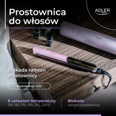 AD 2329 Prostownica do włosów keratynowa | powłoka ceramiczno-keratynowa | wyświetlacz lcd | 6 poziomów temp. | etui + rękawiczk