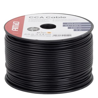 Przewód jednożyłowy czarny cable cca 1x1mm2 100m 5a 12/230v amio-04454