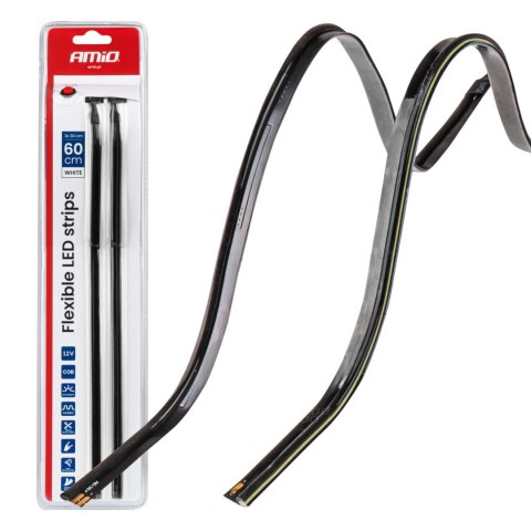 Paski led do samochodu boczne białe 2x30cm 12v amio-04575