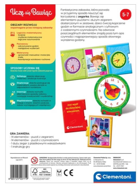 Gra edukacyjna Puzzle Która Jest Godzina? Zegarek Uczę się Bawiąc Język Polski Clementoni 50771