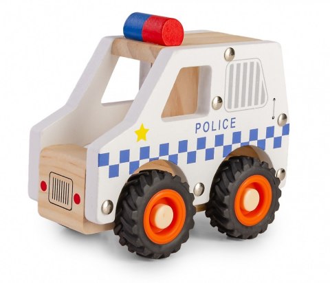 Drewniane auto z oponami policja