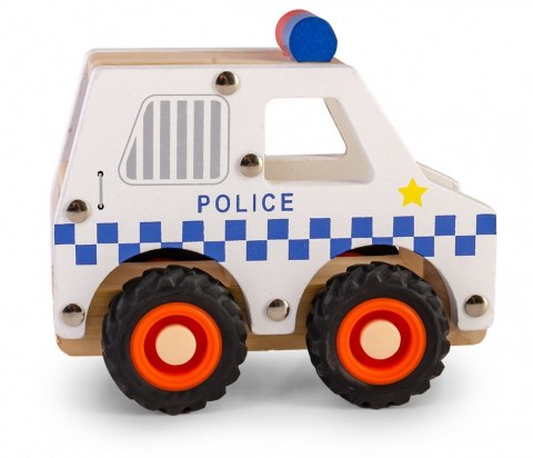 Drewniane auto z oponami policja