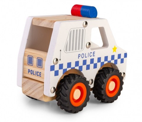 Drewniane auto z oponami policja