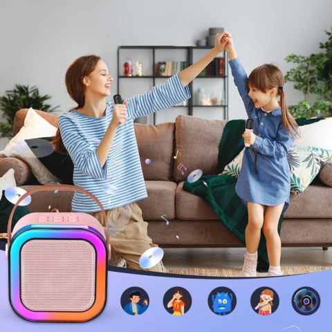ZS55A Zestaw karaoke bluetooth głośnik + 2x mikrofon różowy