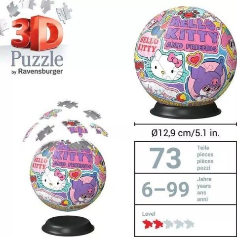Puzzle 3d kula 72 elementy hello kitty