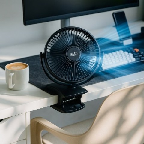AD 7342 black Wentylator biurkowy z klipsem |akumulatorowy| 15,5 cm | 360° obrót| usb-c |