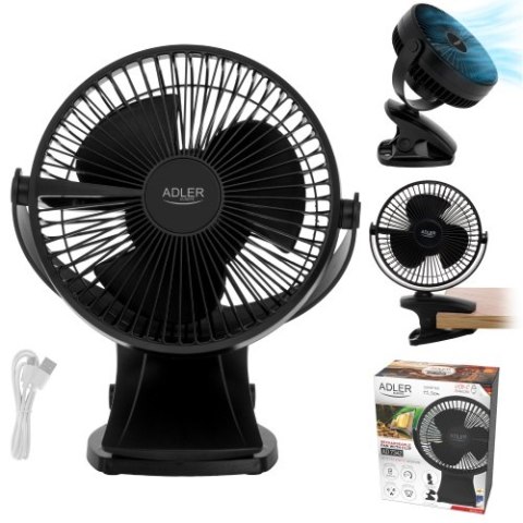 AD 7342 black Wentylator biurkowy z klipsem |akumulatorowy| 15,5 cm | 360° obrót| usb-c |