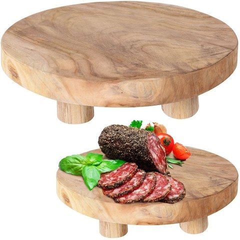 Deska drewniana okrągła taca na nóżkach do serwowania podstawka 30 cm