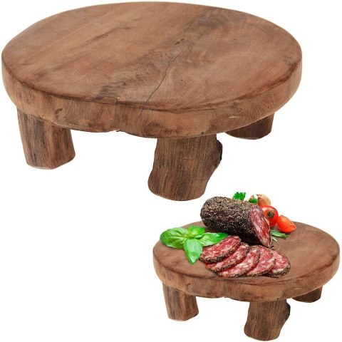 Deska drewniana okrągła taca na nóżkach do serwowania podstawka naturalna 20 cm