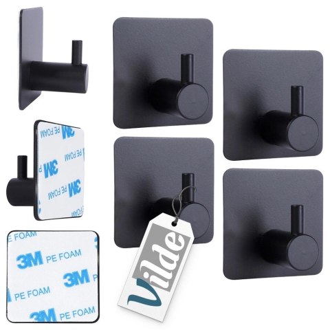 Haczyk wieszak samoprzylepny stalowy czarny 4 szt.