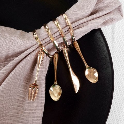 Obrączki pierścienie ringi na serwetki metalowe złote sztućce 4 szt.